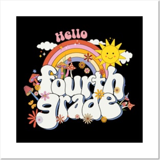 Hello 4th grade Rainbow Groovy Back To School Teacher Kid Posters and Art